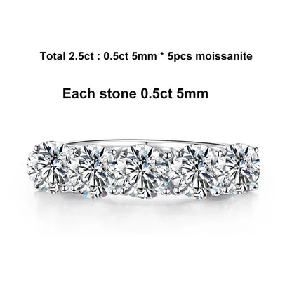 5mm 6.5mm Full Moissanite Ring for Women S925 Sterling Silver Eternity Sparkling Diamond Band Wedding Rings Jewelry