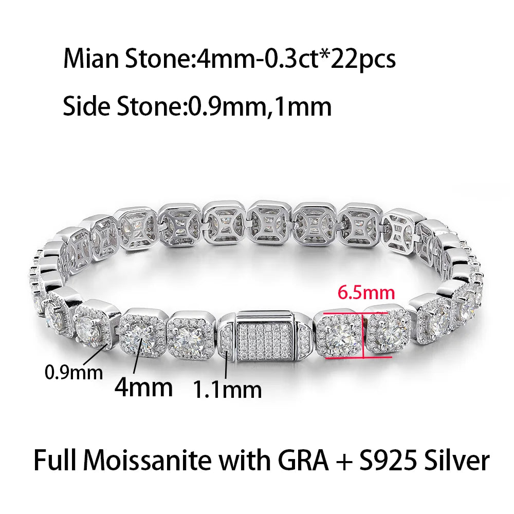 4mm 5mm 6.5mm Full Moissanite Bracelet for Man for Women Man S925 Silver Luxury Full Diamond Bracelet Party Fine Jewelry