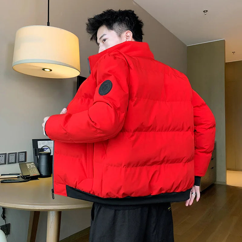 Men's Thickened Cotton Jacket Stand Collar Casual Winter Coat Youth Large Size down Cotton Clothes Fashionable Urban Style