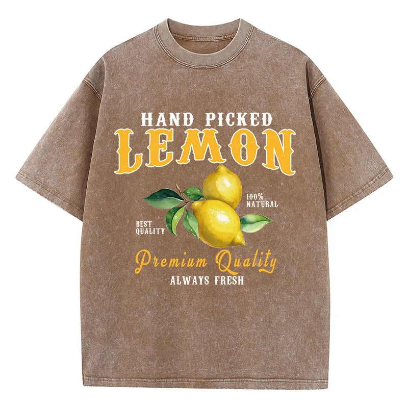 Summer Lemon Washed T-Shirts Womens Cotton Oversized O-Neck T Shirts Fresh Fruit Prints Tops Casual Short Sleeve Woman Clothes