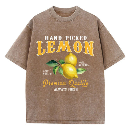 Summer Lemon Washed T-Shirts Womens Cotton Oversized O-Neck T Shirts Fresh Fruit Prints Tops Casual Short Sleeve Woman Clothes