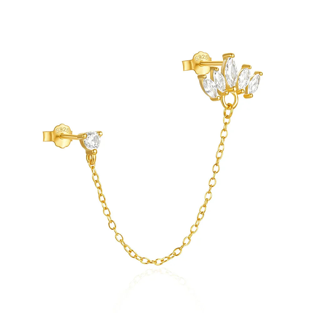 1PC 925 Sterling Silver Horse Eye Chain Tassel Zircon Drop Earrings For Women Ins Minimalism Geometric Earrings Gift