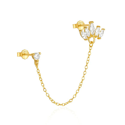 1PC 925 Sterling Silver Horse Eye Chain Tassel Zircon Drop Earrings For Women Ins Minimalism Geometric Earrings Gift