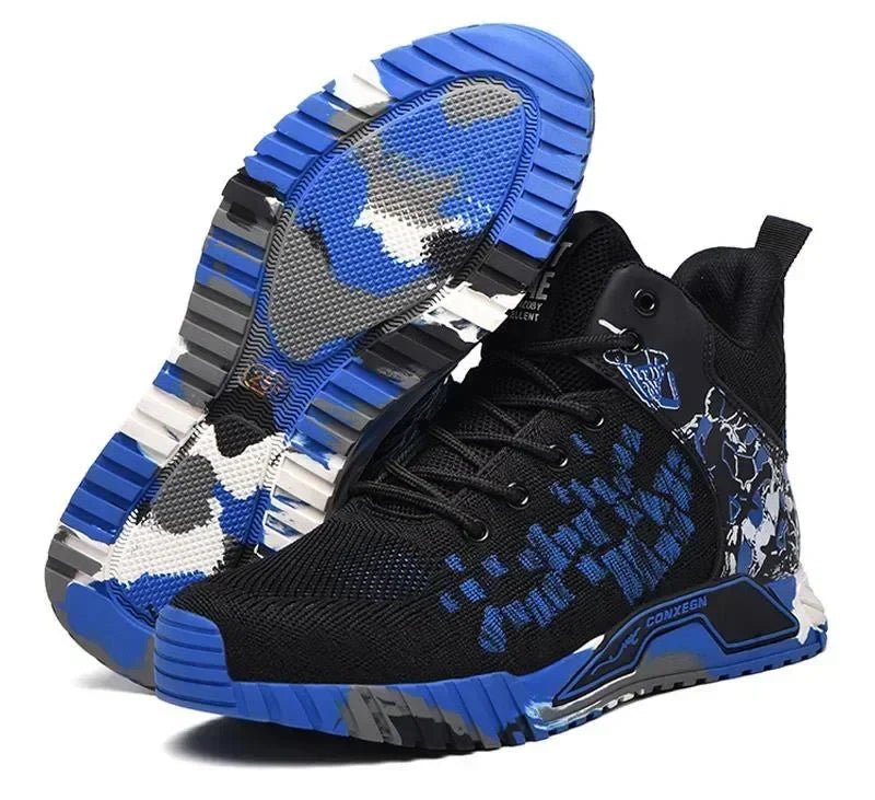 Men's All Seasons Safety Shoes Breathable Flying Woven Steel Toe Cap Impact Resistant Puncture Proof mid Cut Sneakers