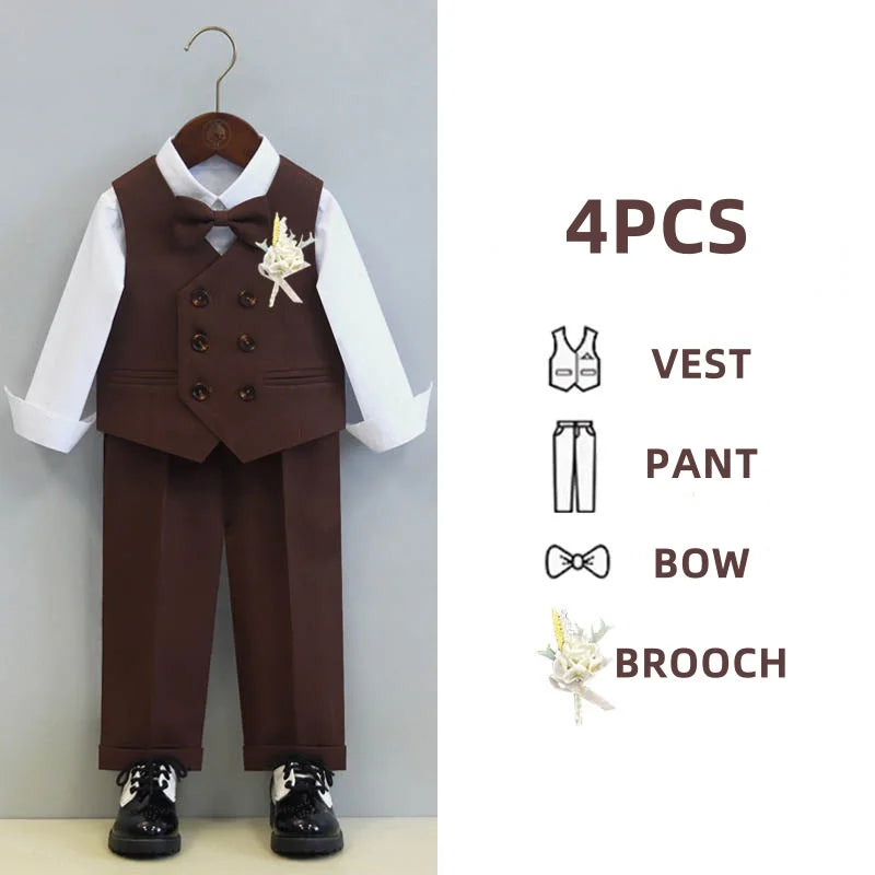 Children's Boys Autumn Formal Green Suit Boys Wedding Suit Children 1 To 14yrs Kids Blazer Pant Bowtie Flower Boys Suits Outfits