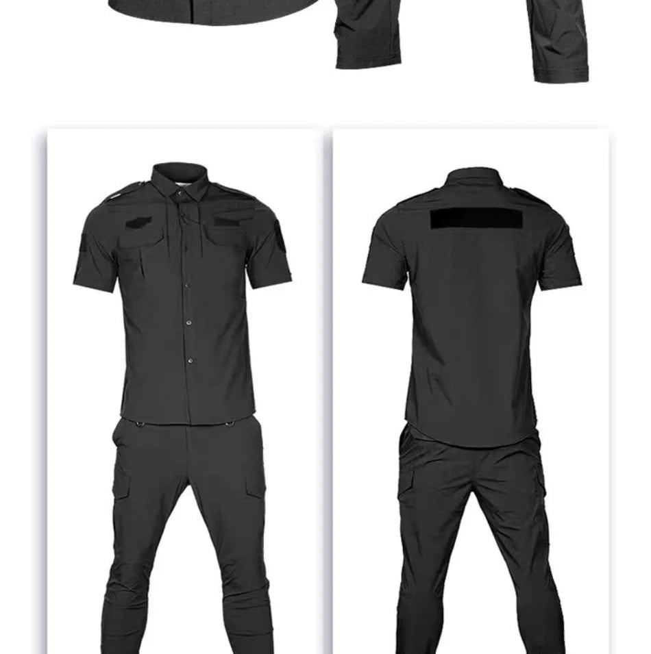 Quick Drying Workwear Suit Men Combat Elastic Tactical Training Set Multi Pocket Man Security Staff Uniform Cargo 2pcs Suits