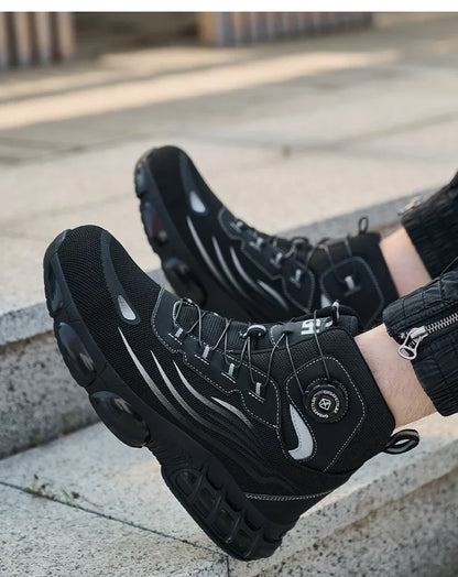Men's Safety Shoes High Top Work Safety Shoes Steel Toe Sneakers Rotation Button Anti-smash Antipuncture Steel  Safety Boots