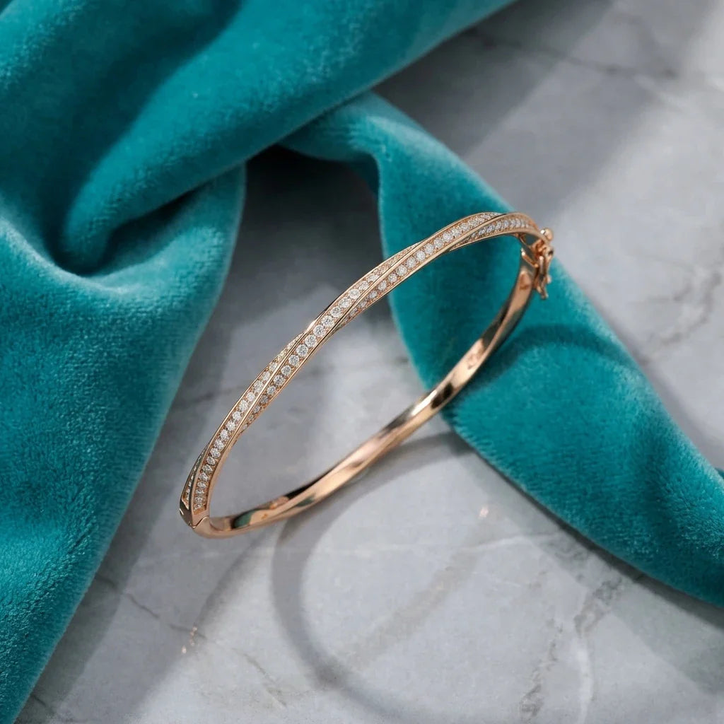 D VVS1 Moissanite Twisted Bangle Bracelet for Women GRA Certified Solid 925 Sterling Silver Plated 18K Wedding Bracelet