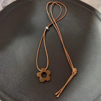 Vintage Brown Natural Stone Pendant Necklace for Women Fashion Geometric Long Leather Rope Necklace Sweater Chain Jewelry Gifts