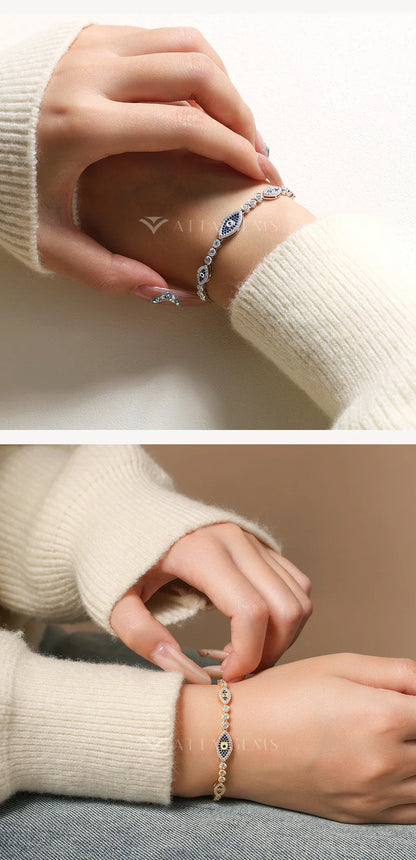 Charm Evil Eye Bracelet s925 Sterling Silver Laboratory Sapphire Adjustable Bracelets For Women Party Gift Fine Jewelry