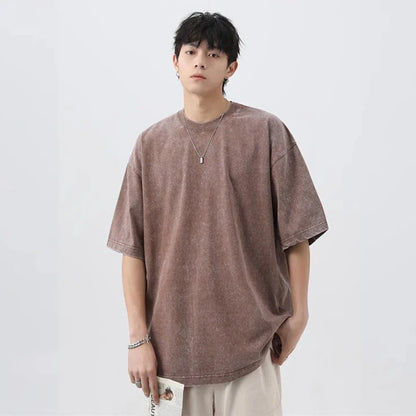 Japanese Korean Style Stir Fried Snowflake Washed T-Shirts Men Women Cotton Heavyweight Summer Hip Hop Streetwears Short Sleeved