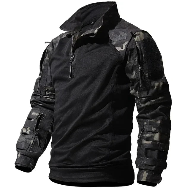Autumn Tactical Sets Men Outdoor Breathable Short Sleeve Tshirt+Waterproof Straight Pant 2 Pcs Suits Camo Multi-pocket Cargo Set