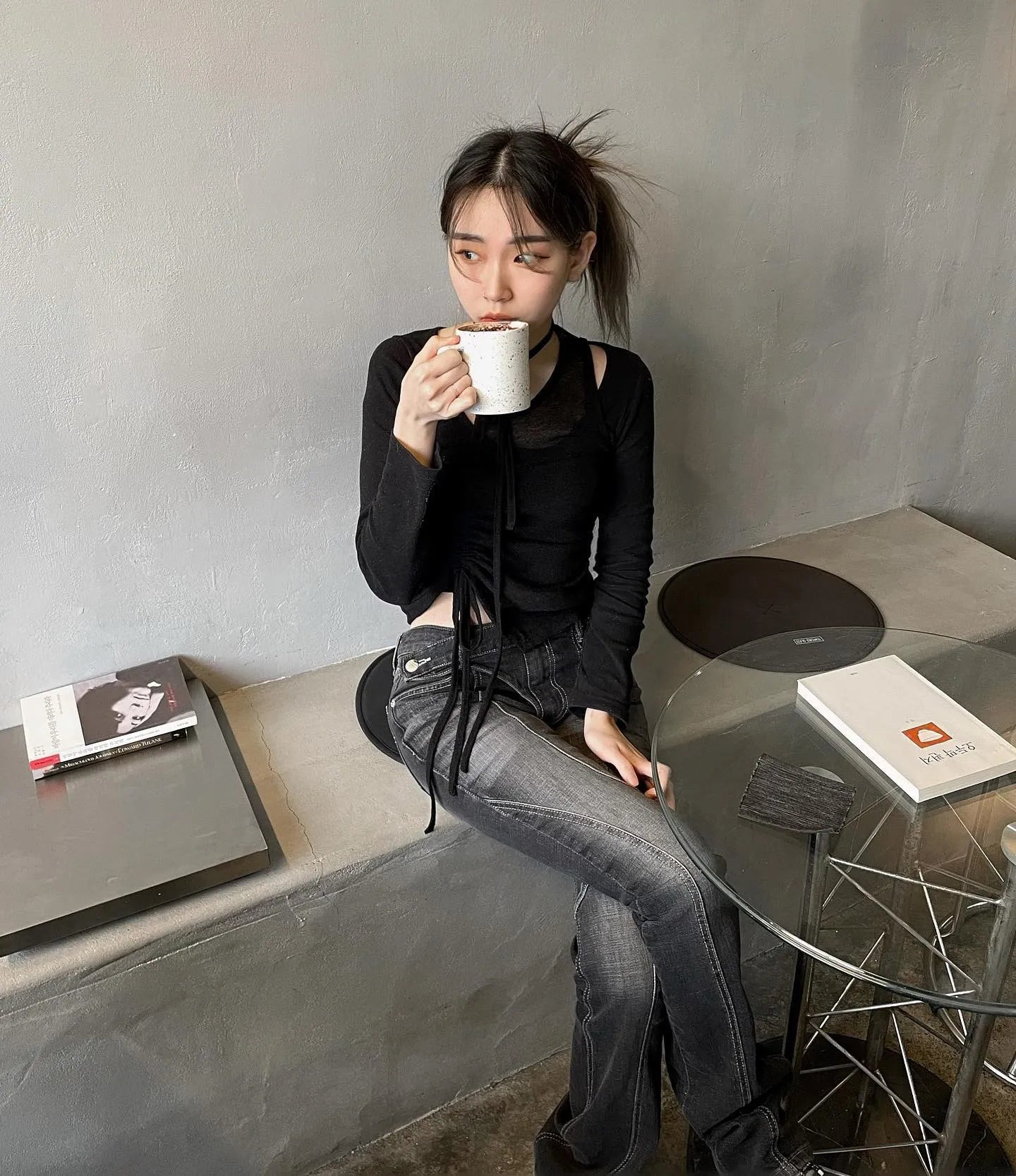 Vintage Distressed Low Waist Jeans Grunge Asymmetrical Waist Denim Pant Korean Fashion Black Flare Jeans Kpop Streetwear