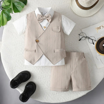 Flower Boys Wedding Outfit for 1-7 Years Kids Gentleman Vest Suit Children Birthday Formal Summer Clothes