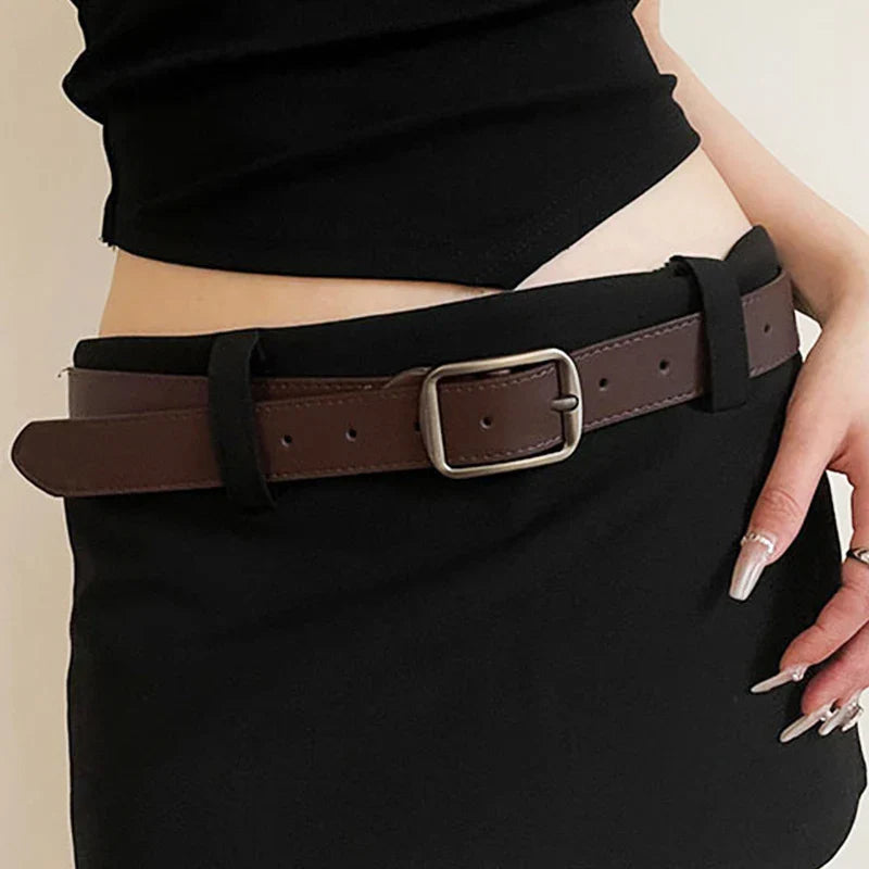 PU Leather Belt for women's Black Brown trousers belt for Jeans Casual Fashion Belts Vintage Strap Female Waistband AB005