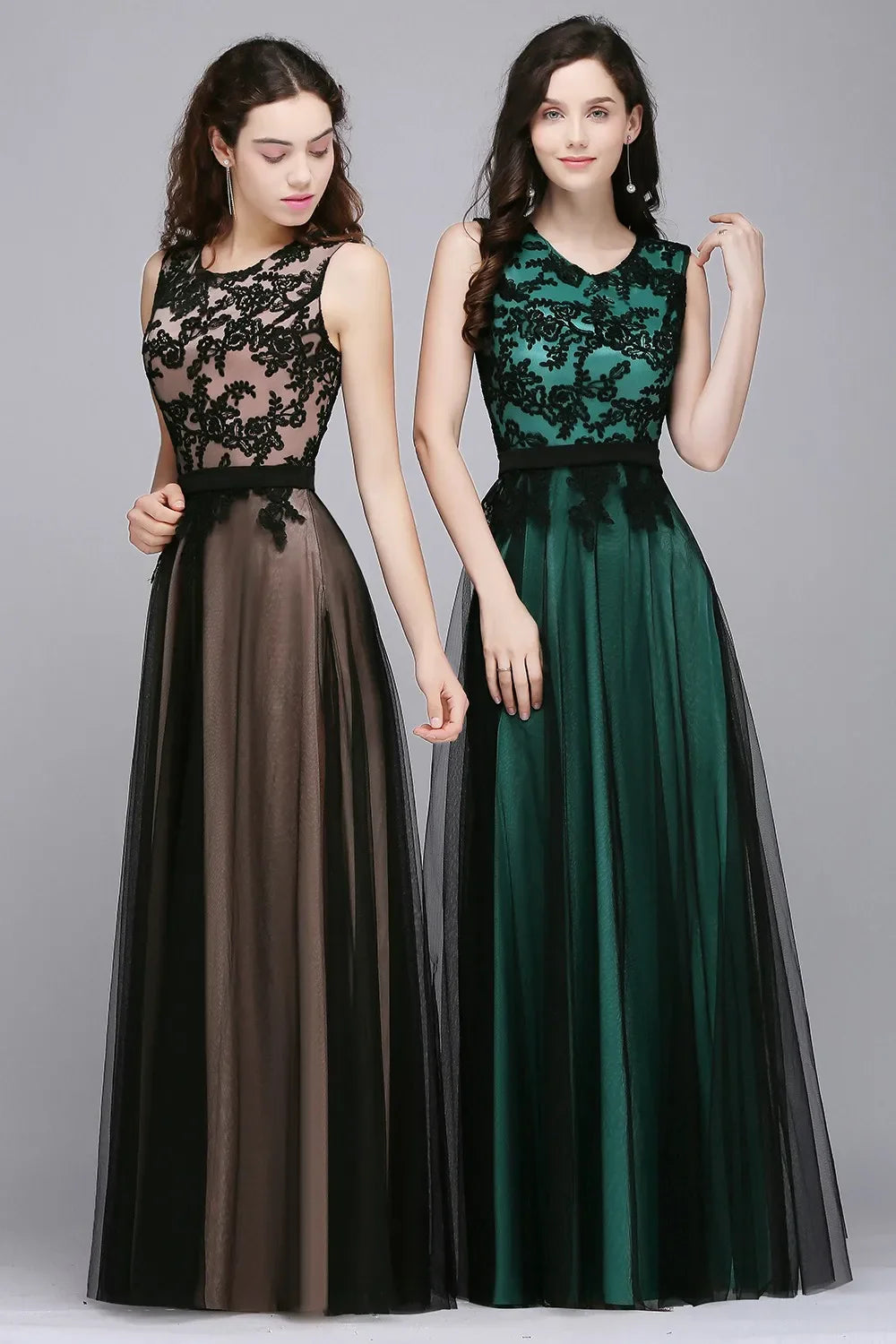 Elegant Black Lace Red Evening Dresses Long Appliques Chiffon With Sashes Pink Green Burgundy Formal Prom Gown Vestido de Fiesta