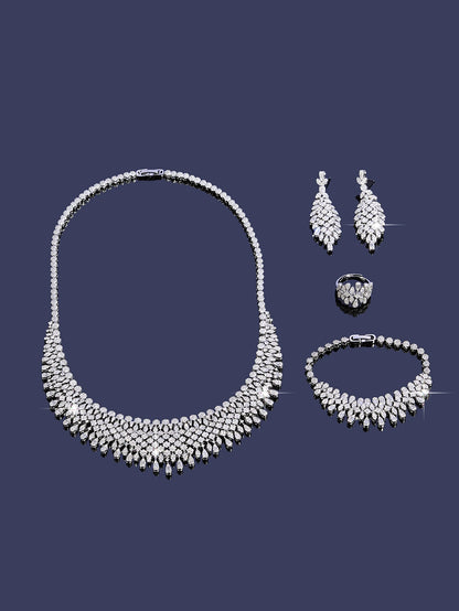 Elegant Necklace Sets for Women Water Drop Cubic Zirconia Layer Jewellery Set Dubai Saudi Bridal Engagement Party Accessory