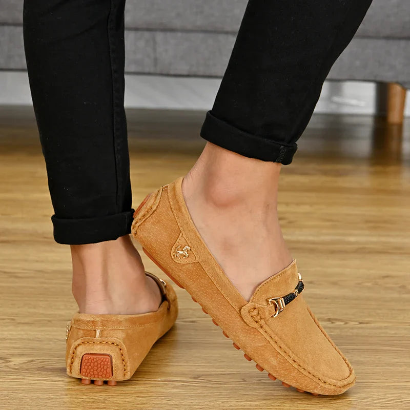 Loafers Men Casual Fashion Suede Men Shoes Lightweight Soft Genuine Leather Moccasins Slip on Driving Shoes for Men Size 48