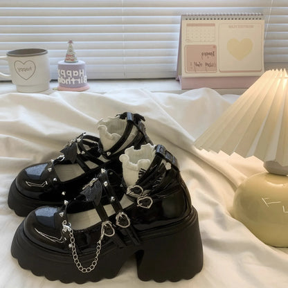 Punk k JK orm Mary Janes High Heels Thi Bot Small Leather oes Women's Lolita Faion Single oes Korean Sle