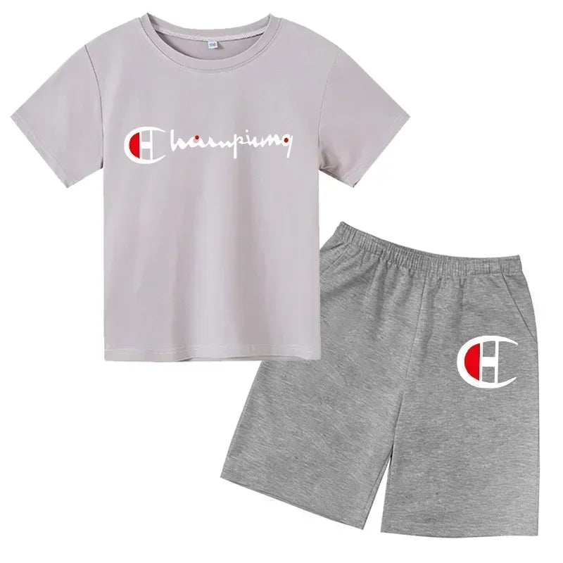 Boys Girls Round neck T-shirt Set Brand Printing Toddler 3-12 Year Tops +Shorts Fashion Leisure Summer Wear ildren's Clothing