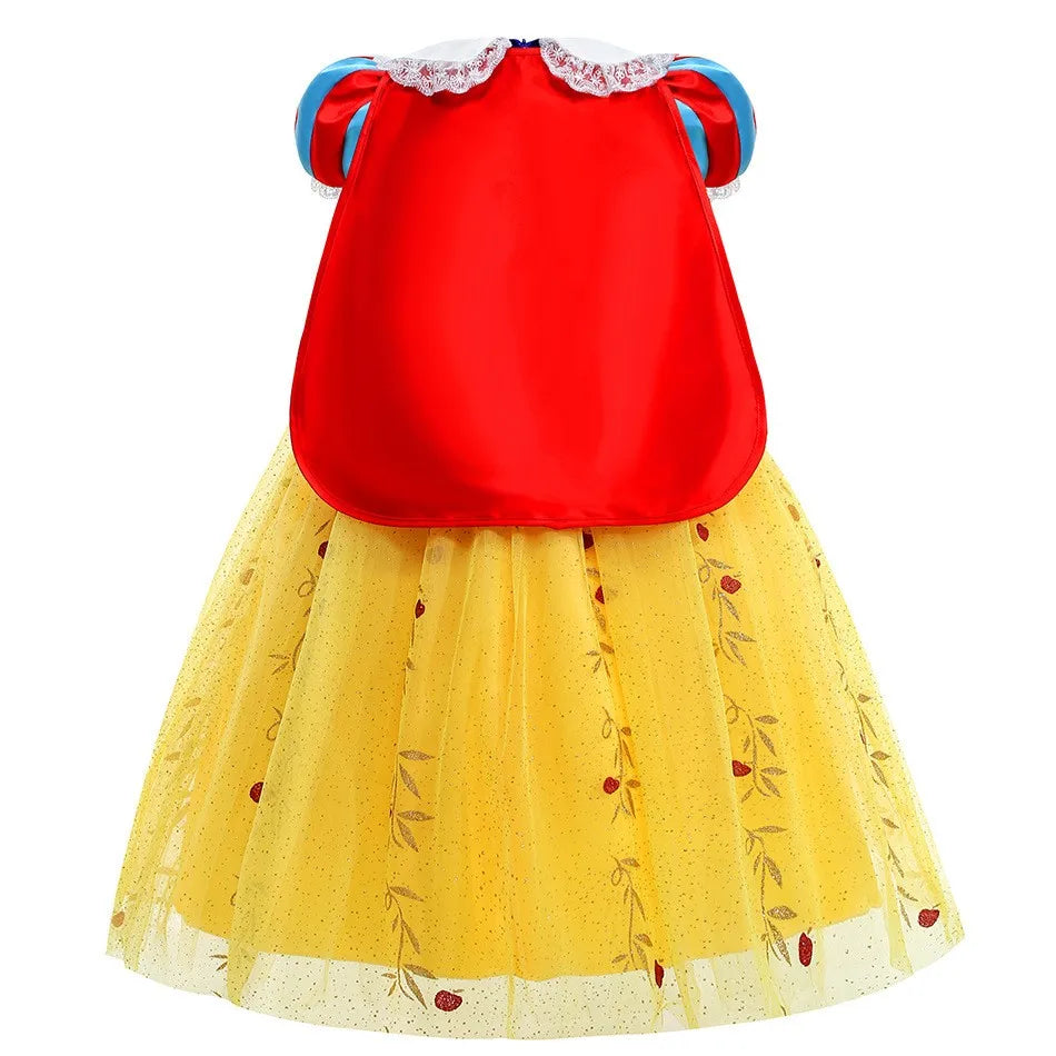 Vestido Laranja Disney Princesa Cosplay de Manga Curta Fofo com Renda para Meninas + Capa + Conjunto de Acessórios Presente de Aniversário