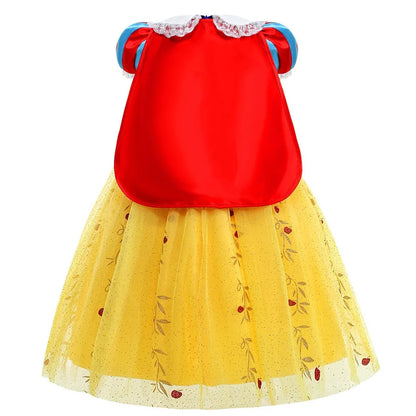 Vestido Laranja Disney Princesa Cosplay de Manga Curta Fofo com Renda para Meninas + Capa + Conjunto de Acessórios Presente de Aniversário