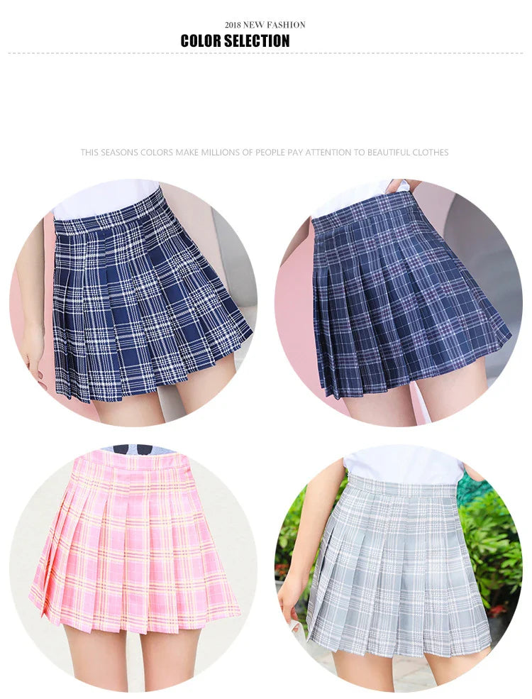 Women Preppy A-line Mini Wide Leg High Waist Harajuku Skirts Sexy Plaid Skirts Pleated Slim Mini Skirts Women Summer