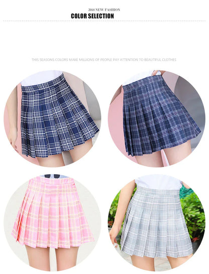 Women Preppy A-line Mini Wide Leg High Waist Harajuku Skirts Sexy Plaid Skirts Pleated Slim Mini Skirts Women Summer