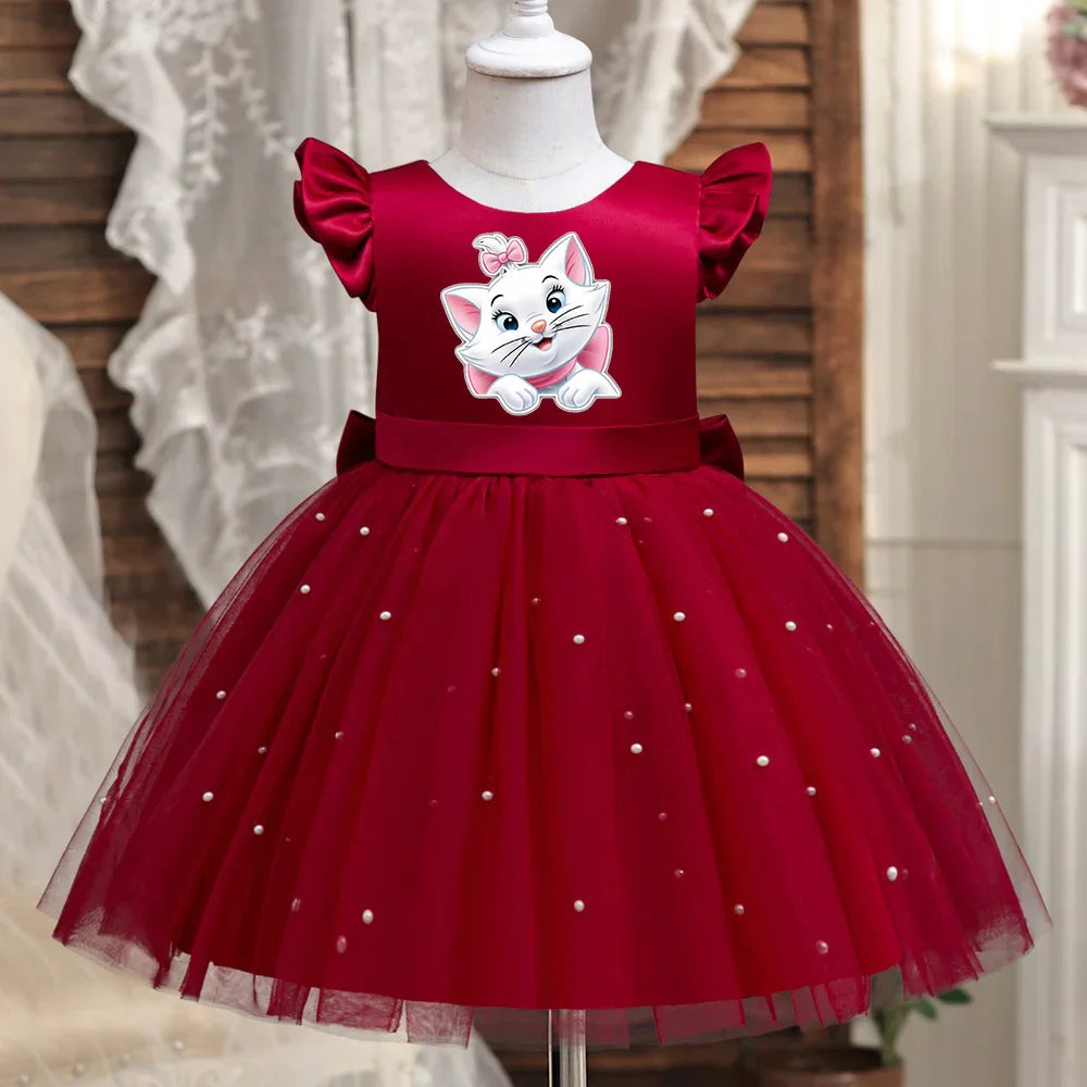 Toddler Girl Red Princess Dress Baby Girl 1st Birthday Party Tutu Gown Backless Bow Beading Xmas Costume