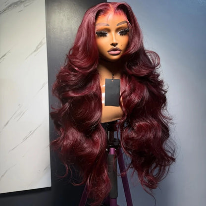 99J Burgundy Pre impregnated Lace Women's Front Hair -250% Density 13x4 Body Wave HD Transparent Lace Front Wig For Women