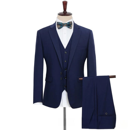 Plus Size Man Suit Set Solid Color Single Breasted Jacket Vest Pants For Host Groom Groomsmen Grey Black Navy 3-Piece Suit Set