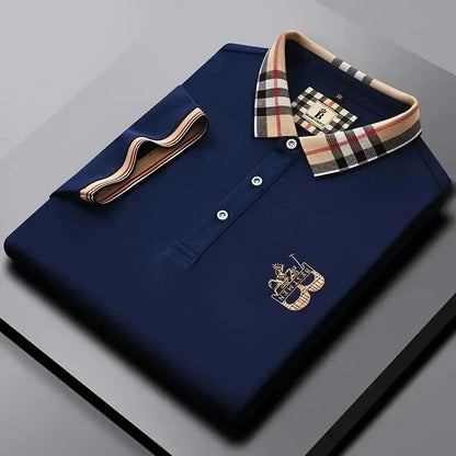 Luxury brand short sleeve men's polo shirt summer high-end fashion plaid embroidery lapel casual T-shirt breathable cotton top