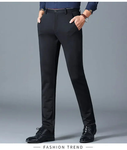 Casual Suit Pants Stretch Men's Dress Pants Black Navy Blue Suit Pants Straight Slim-Fit Business Formal Trousers Plus Size 40