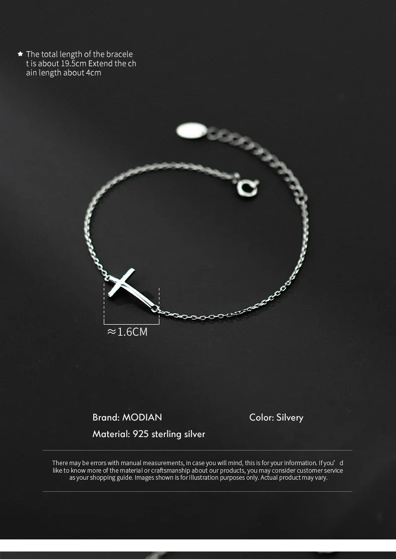 Real 925 Sterling Silver Smooth Cross Bracelet For Women Shiny Link Chain Bracelet Fine Jewelry Valentine's Day Gift