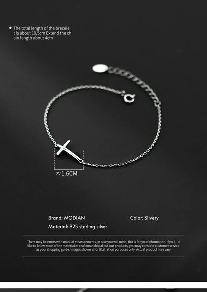 Real 925 Sterling Silver Smooth Cross Bracelet For Women Shiny Link Chain Bracelet Fine Jewelry Valentine's Day Gift
