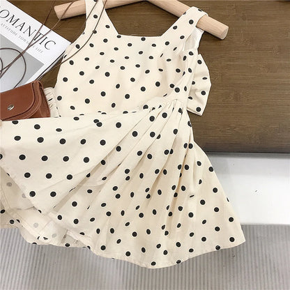 Girls Sleeveless Polka Dot Dress 2025 Summer New Children Vest Dress Baby Bow Princess Cotton Dress