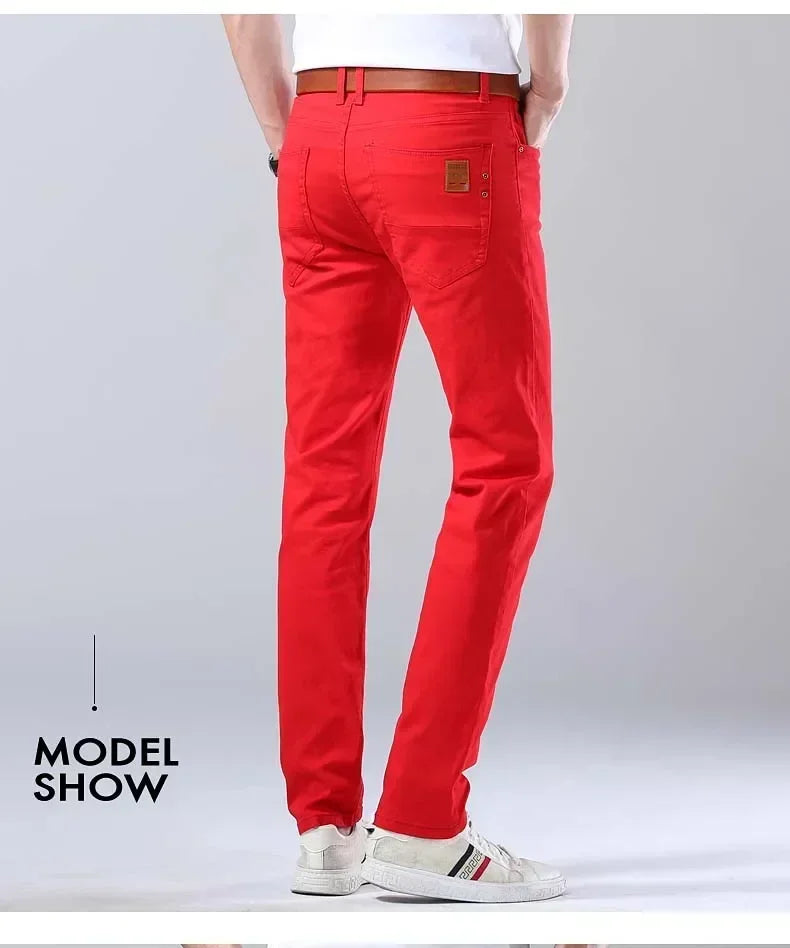 Autumn Jeans Men's New Brand Clothing Fashion Stretch Denim Pants Straight Trousers Male Red Lake Blue Yellow Trousers