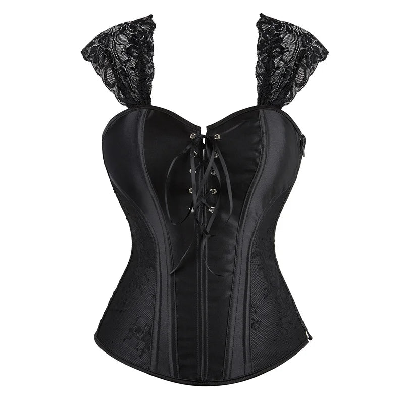 Overbust Corset Top with Straps Jacquard Corset Bustier Zipper Plus Size for Women Corset Dress with Skirt Black Red purple