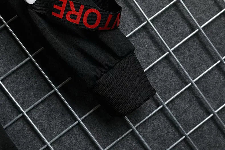 New Men's Hoodies Sweatshirt Autumn Casual Techwear Hip Hop Harajuku Hoodie Men Ribbons Patchwork Japanese Streetwear Darkwear