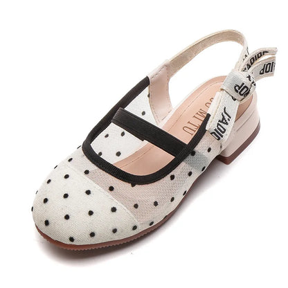 Mesh Black White Polka Dot Shoes Sandals for Girls with Heels Mules Sling Back Shoes for Girls Luxury Shoes for Girls To Dress