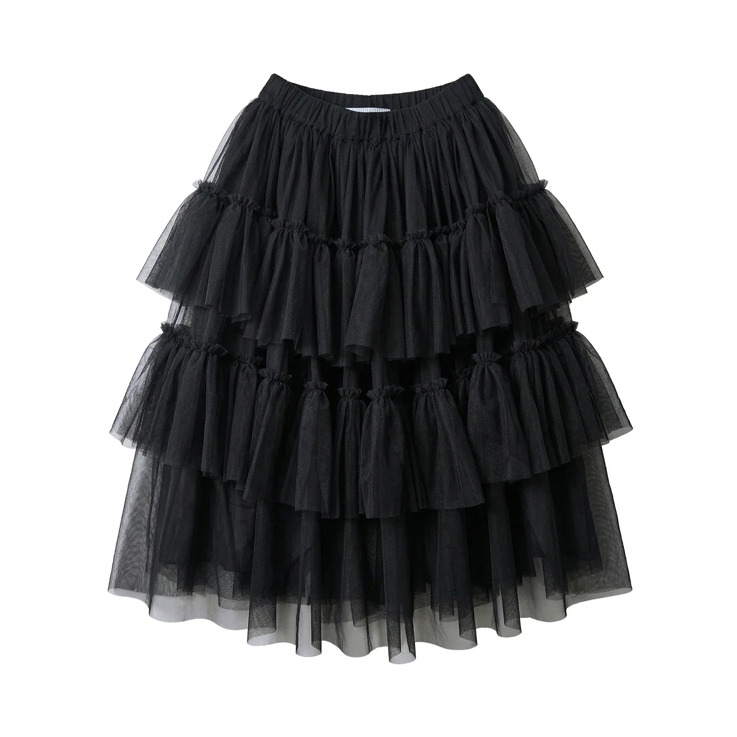 Spring Japanese Mesh High Waist Medium Length A-line Half length Skirt Women's Elastic Forest Black Cake Skirt 265434