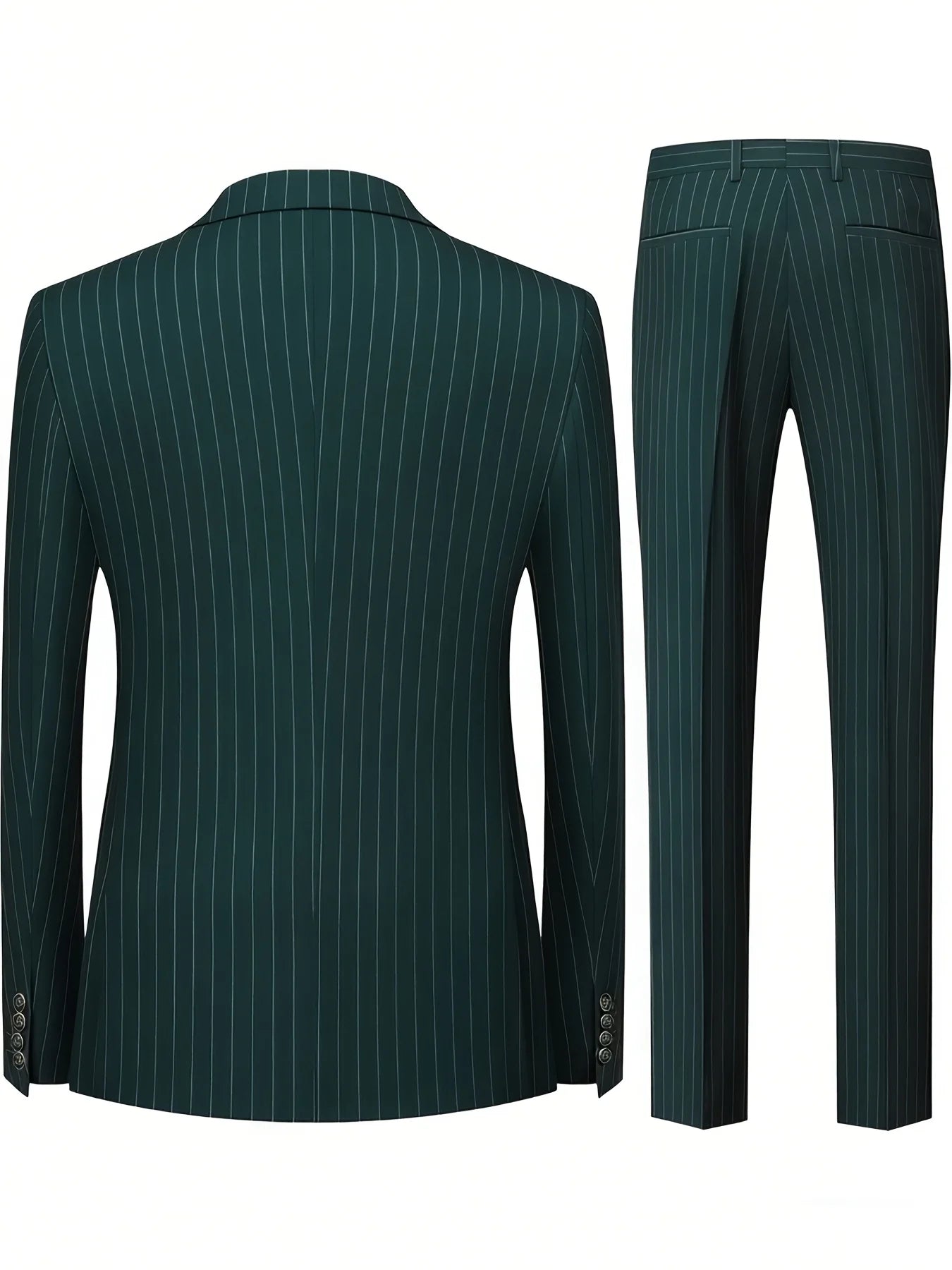 Men's Green Pinstripe Double Breasted Suit 2 Piece Slim Fit Formal Business Wedding Blazer Pants Set