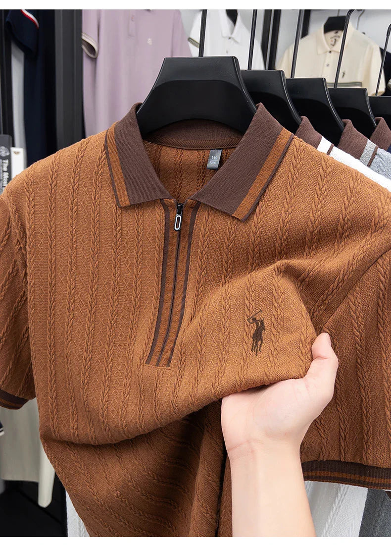Luxury brand short sleeve T-shirt men's lapel top summer fashion jacquard design golf pony embroidery casual knitted polo shirt