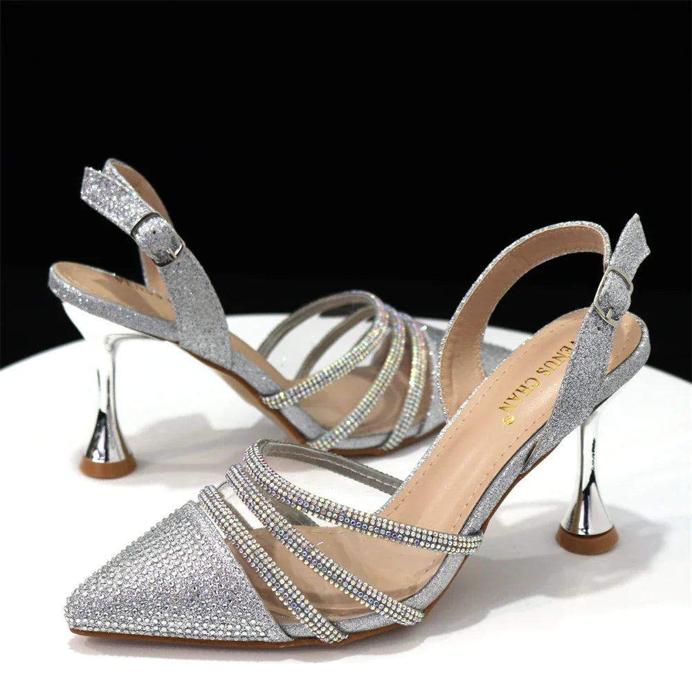Newest INS Style Orange Color Elegant High Heels Nigeria Popular Design African Ladies Shoes And Bag Set