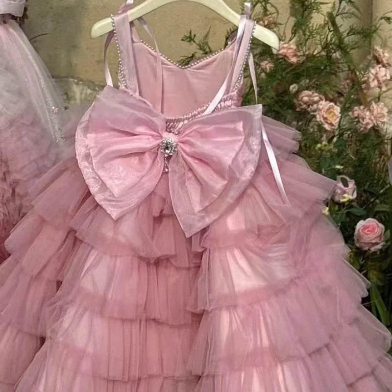 Girls' Summer Sleeveless Fluffy Dress Kid's Sweet Tulle Long Skirt Beautiful Princess Outfit for Birthday Party & Halloween