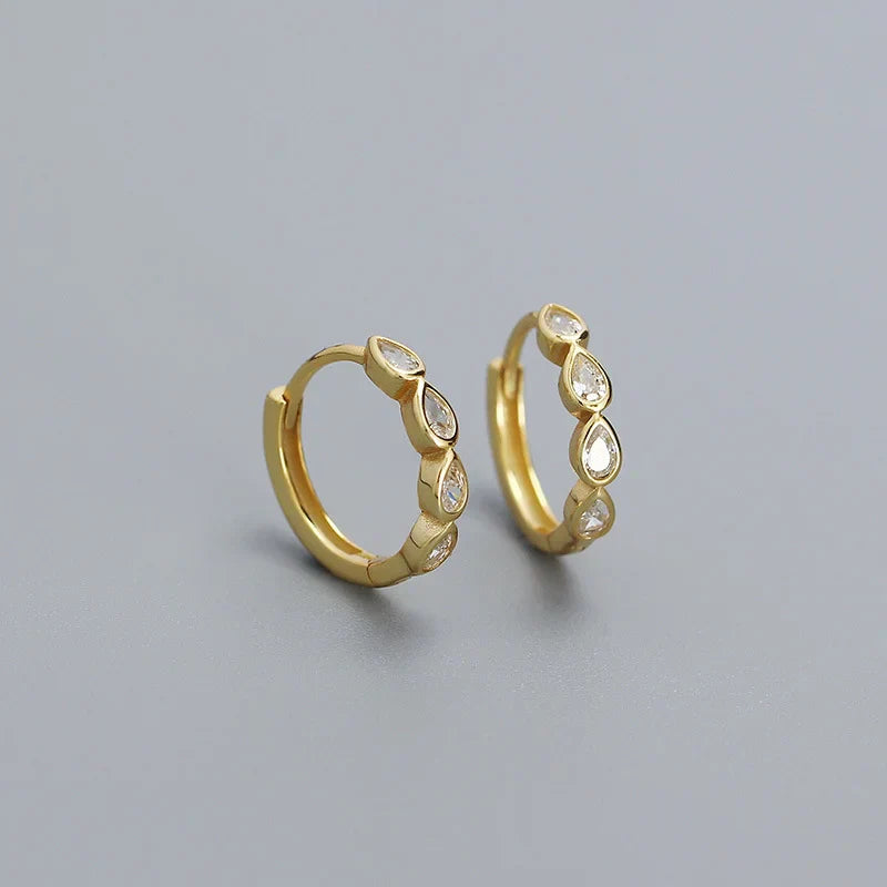 925 Sterling Silver Fashion Simple Drop Row Zircon Ear Buckle for Women Elegant European Hoop Earrings Piercing Jewelry