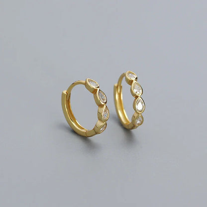 925 Sterling Silver Fashion Simple Drop Row Zircon Ear Buckle for Women Elegant European Hoop Earrings Piercing Jewelry