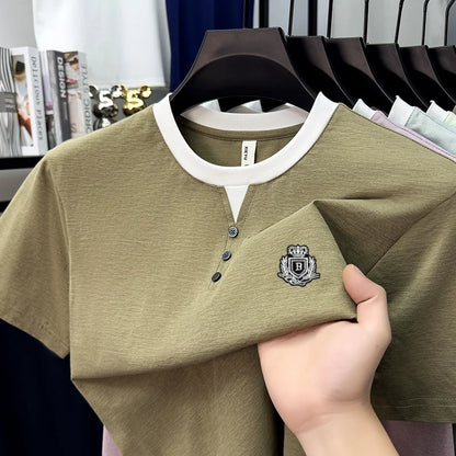 designer men's summer vacation two piece t-shirt round neck embroidered british style short sleeve casual fashion men's wear top