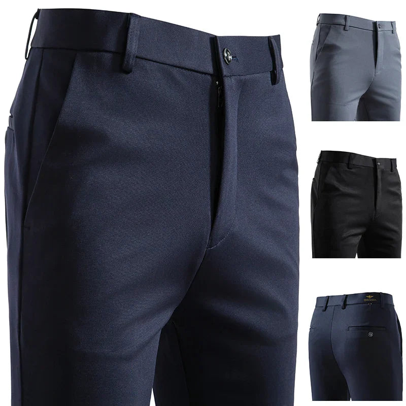 New Fashion Mens Casual Pants 4-Way Stretch Formal Dress Pants Men Regular Fit Suit Pants Work Pants Embroidery