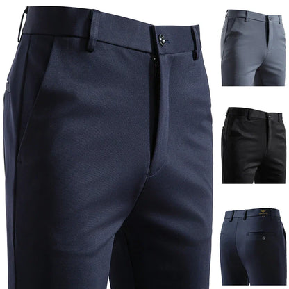 New Fashion Mens Casual Pants 4-Way Stretch Formal Dress Pants Men Regular Fit Suit Pants Work Pants Embroidery